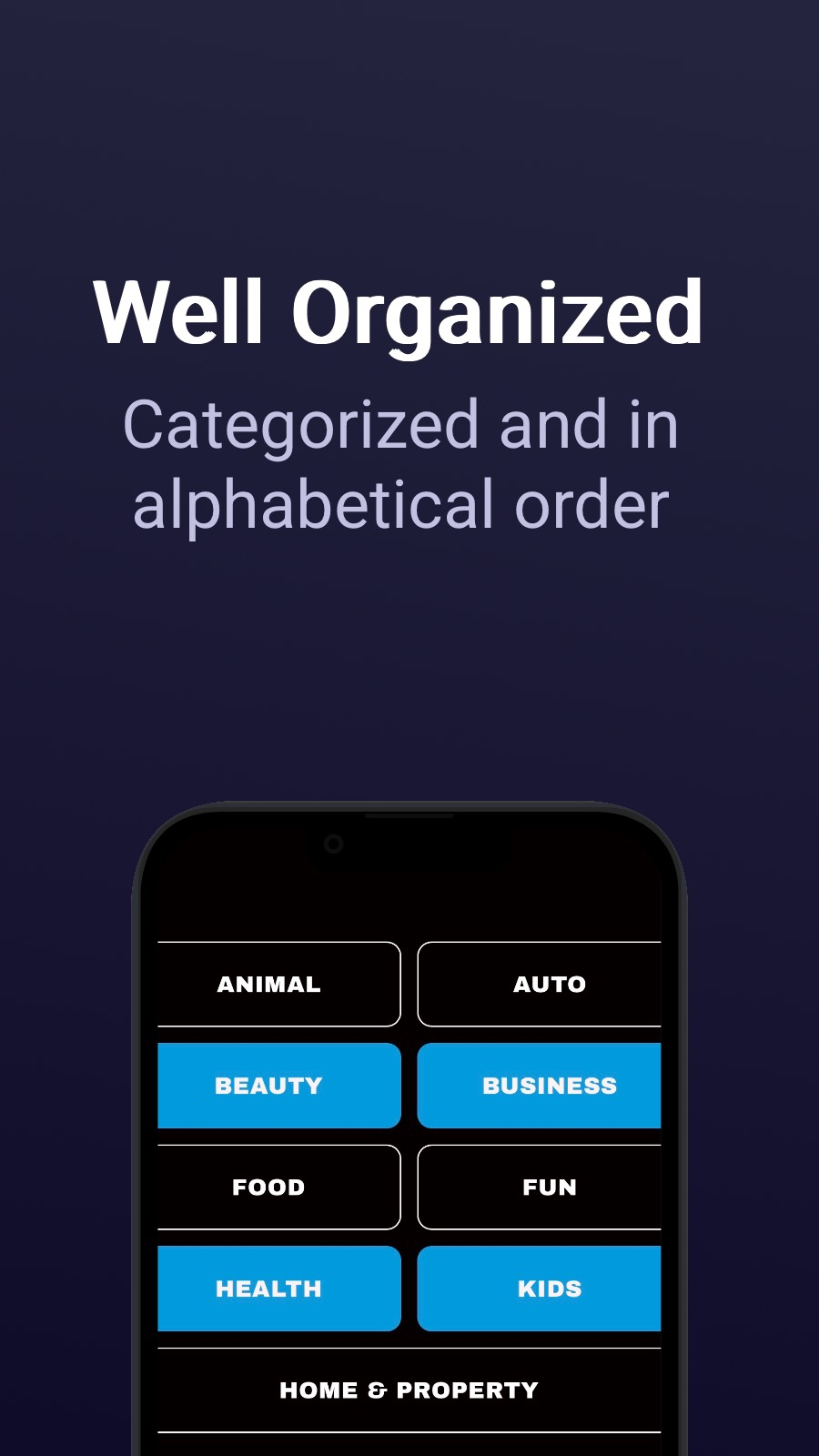 Well Organized - Categorized and in alphabetical order