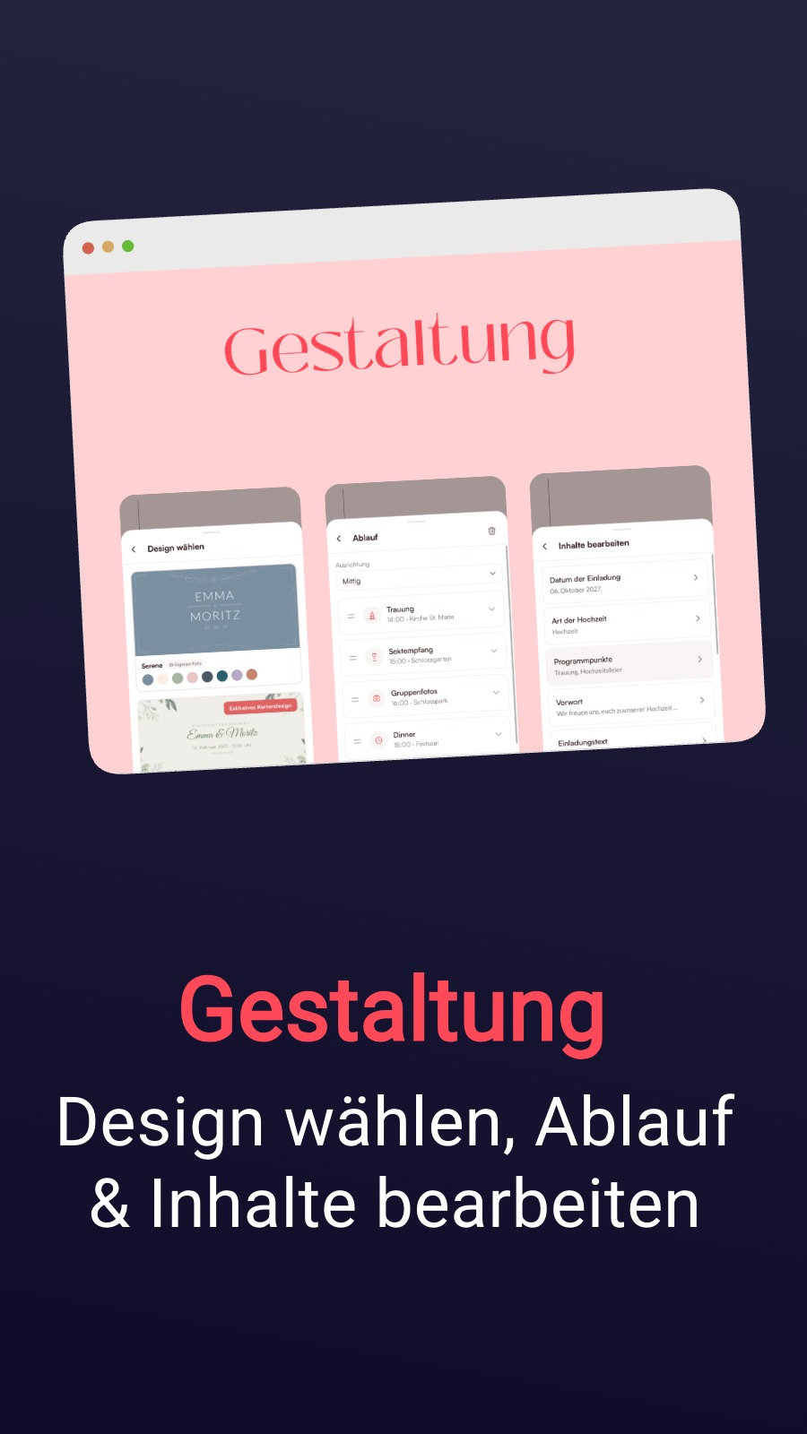 Gestaltung - Design wählen, Ablauf & Inhalte bearbeiten