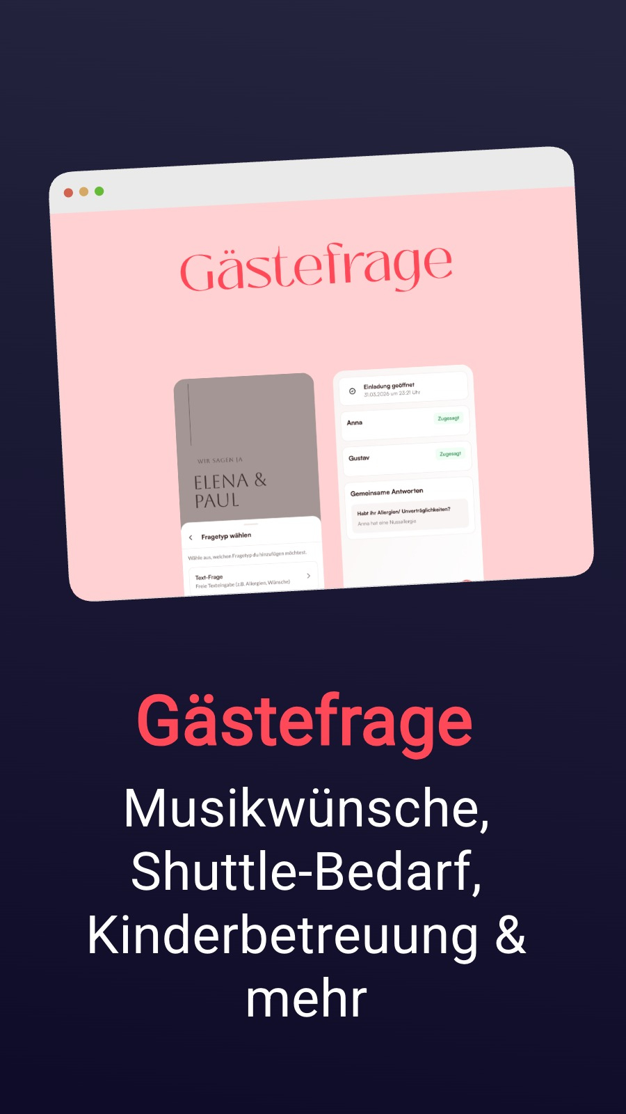 Gästefrage - Musikwünsche, Shuttle-Bedarf, Kinderbetreuung & mehr