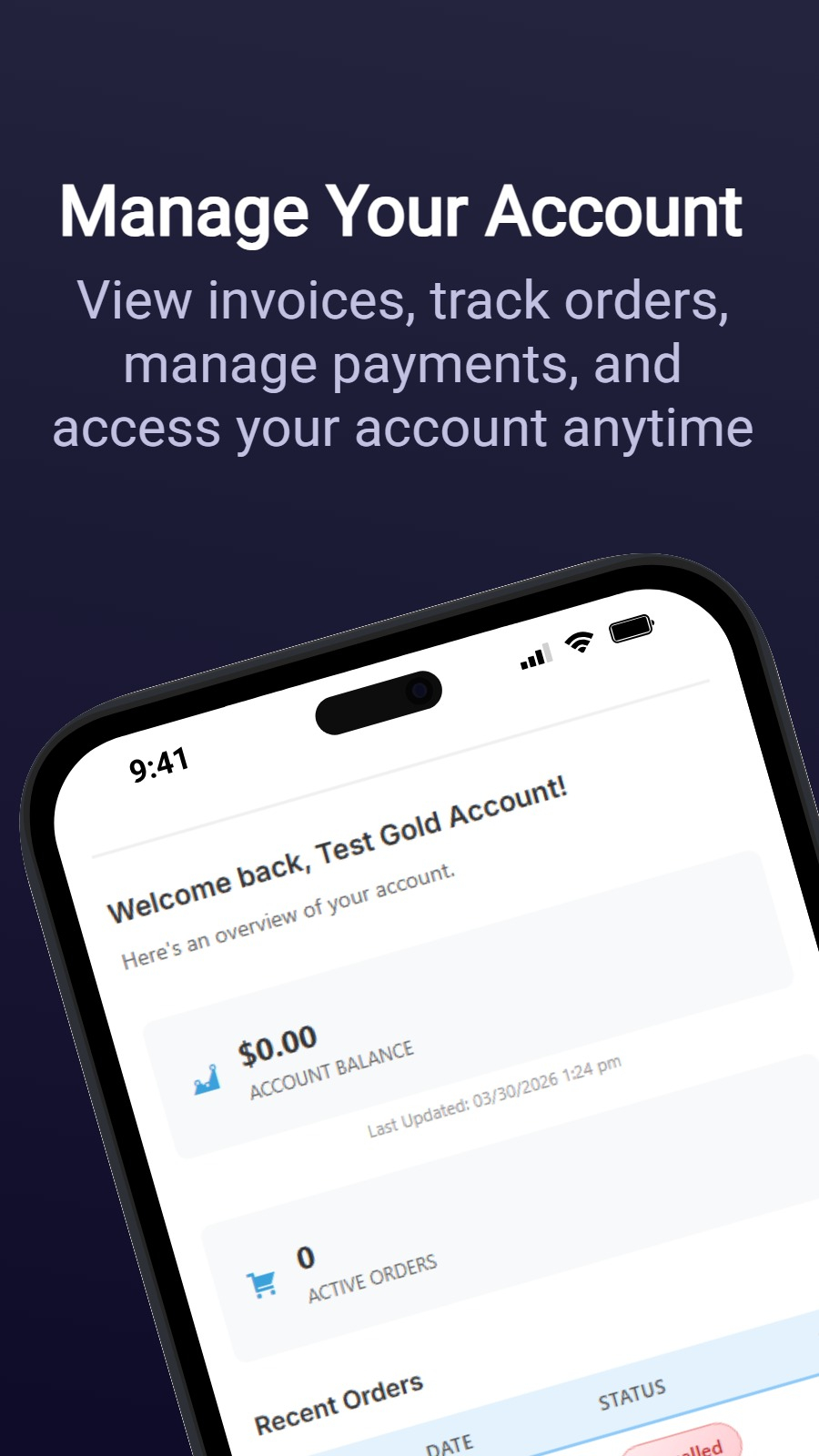 Manage Your Account - View invoices, track orders, manage payments, and access your account anytime