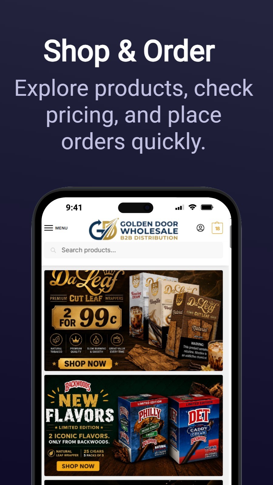 Shop & Order  - Explore products, check pricing, and place orders quickly.